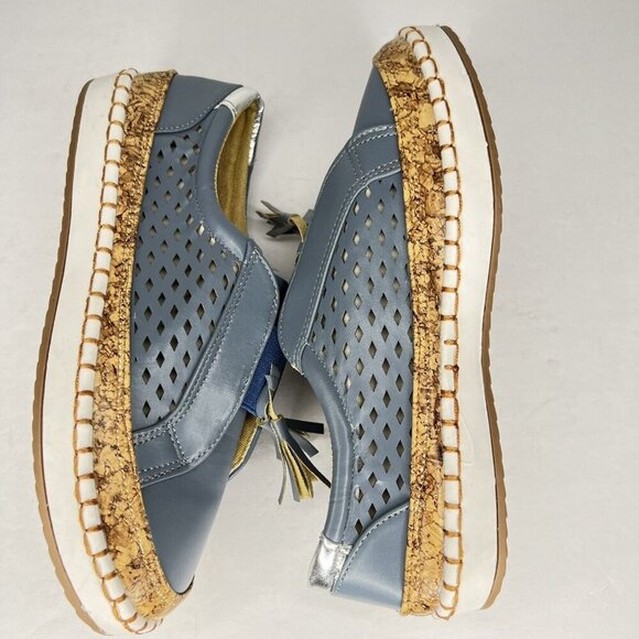 Breathable Light Weight Sky Blue Casual Sneaker Cork Like Accent Womens Size 7 - Picture 7 of 9
